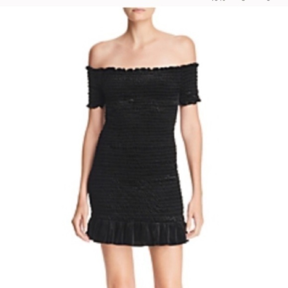 Aqua Smocked Off-the-shoulder Velvet Dress M